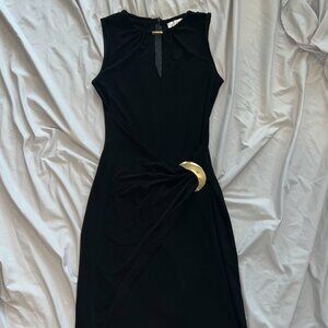 Joseph Ribkoff Draped Sleeveless Black Dress with Decorative Side Accent